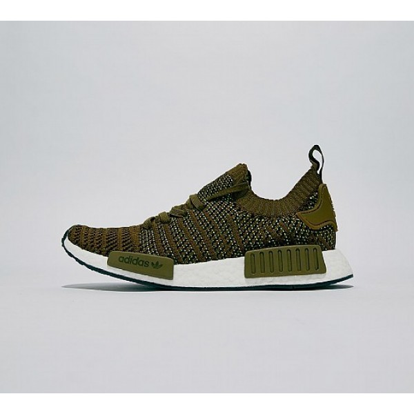Billig Adidas NMD R1 Primeknit STLT Herren Olive L...