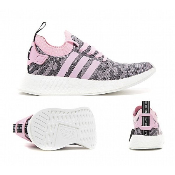 Billig Adidas NMD R2 Primeknit Damen Rosa Laufschuhe Auslauf