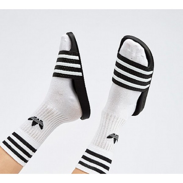 Stilvoll Adidas Adilette Damen Schwarz Sandalen Au...